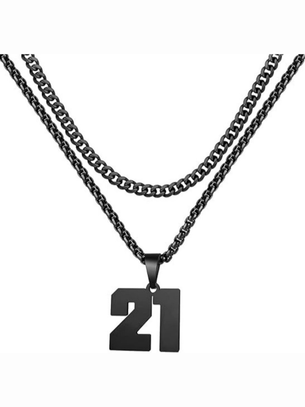 Number 21 Black Jersey Number Layered Cool Sports Necklaces
